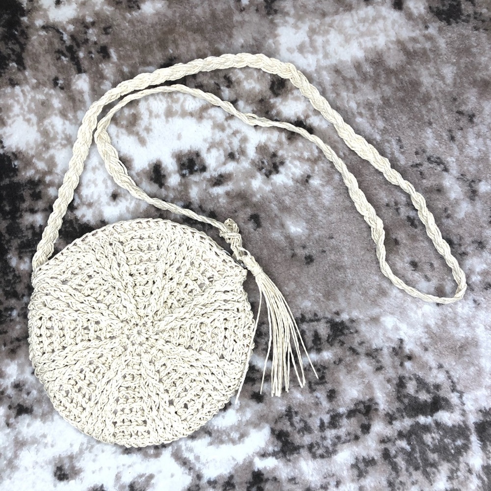 Rattan Round Women’s Purse Cross Body New Cream
